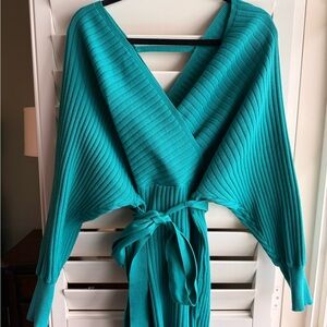 Teal Ribbed Wrap Dress